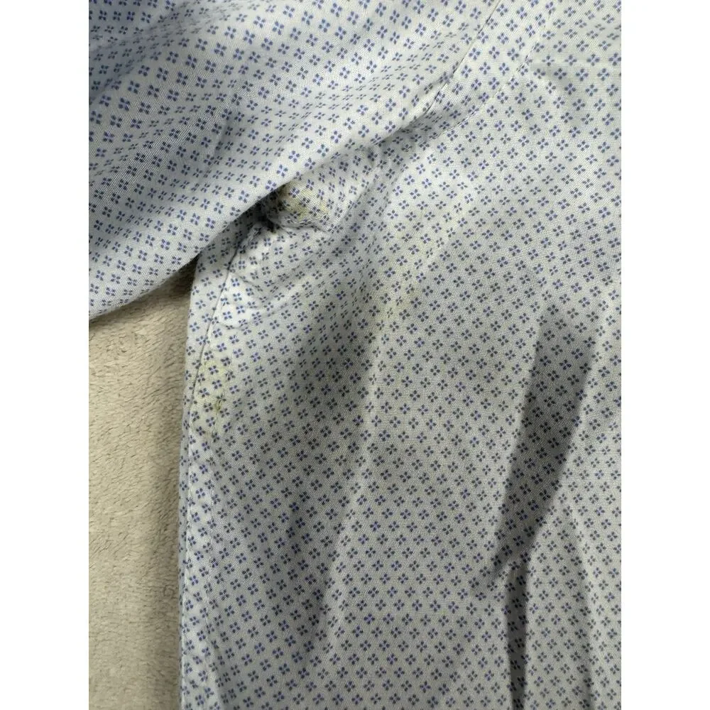 HUGO Hugo Boss Mens Sharp Fit White Blue Micro Print Long Sleeve Dress Shirt L